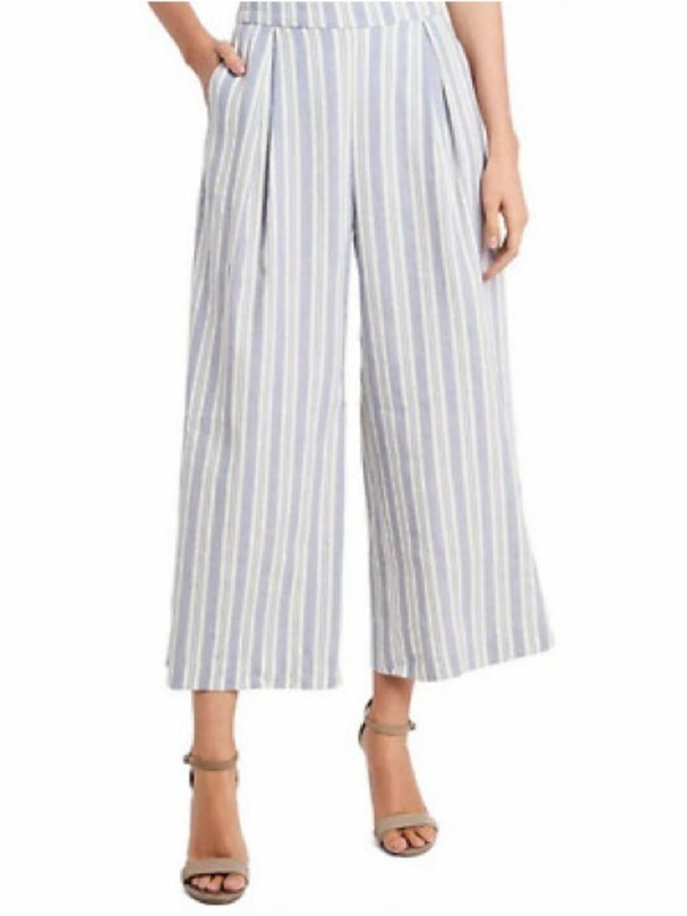 Vince Camuto Blue and White Striped Wide-Leg Pants